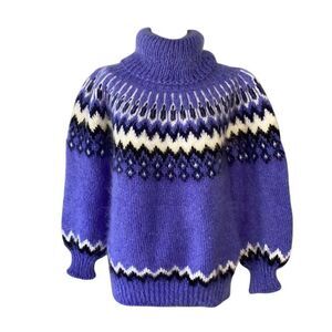 SuperTanya Mohair Icelandic Nordic Pullover Sweater Handmade Blue